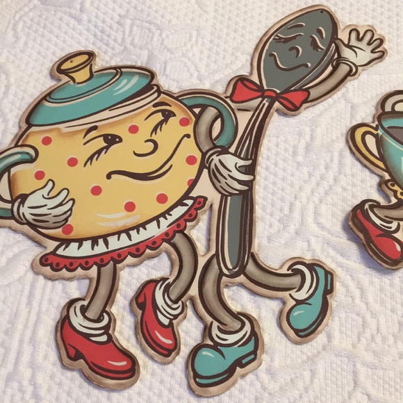 Whimsical kitchen metal signs set 3 teapot coffee theme teacup saucer - Picture 3 of 8